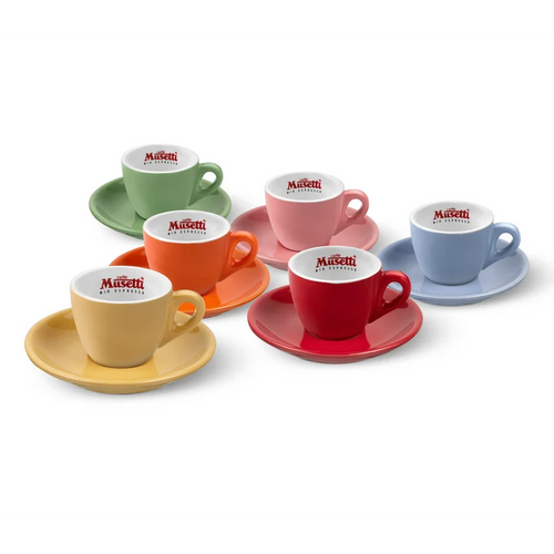 6 tasses à café colorées avec logo Musetti